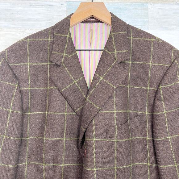 TailorByrd Flannel Windowpane Sport Coat Brown Wool Ticket Pocket Mens Large - Picture 2 of 8
